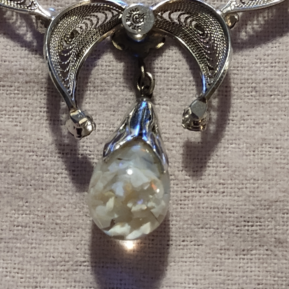Vintage Curtis Creations Sterling Silver Floating Opal Necklace - Picture 5 of 7